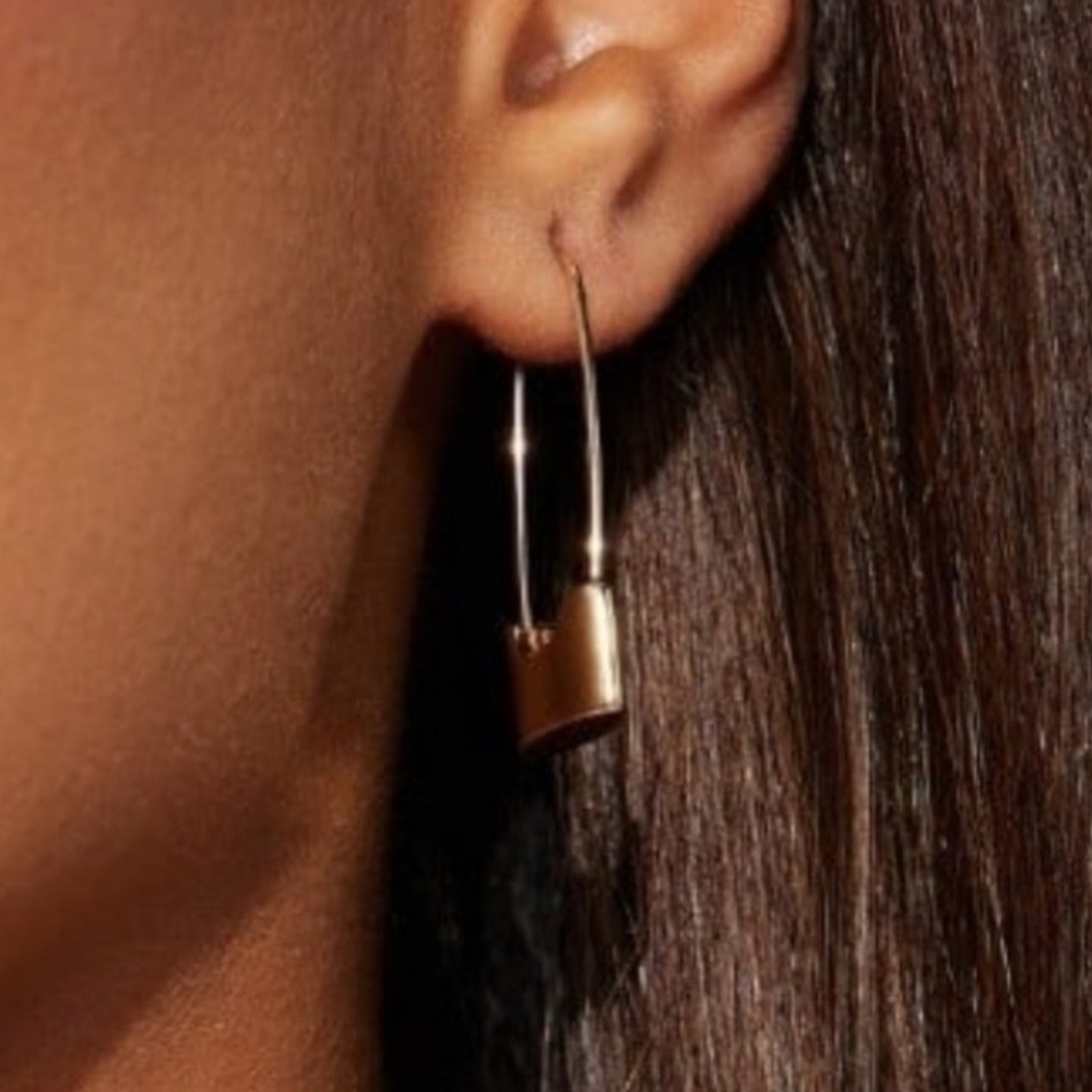New! Fashion Nova Gold Padlock Hoop Earrings